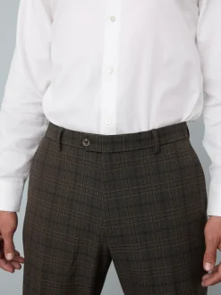 Brown Slim Fit Trimmed Check Suit Trousers