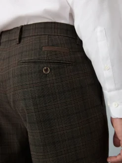 Brown Slim Fit Trimmed Check Suit Trousers