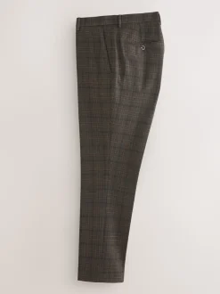 Brown Slim Fit Trimmed Check Suit Trousers