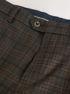 Brown Slim Fit Trimmed Check Suit Trousers