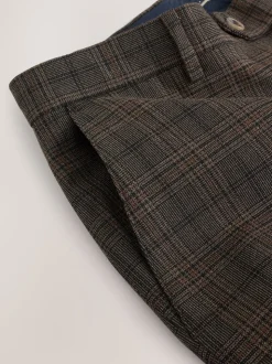 Brown Slim Fit Trimmed Check Suit Trousers