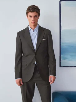 Brown Slim Fit Wool Blend Suit Jacket