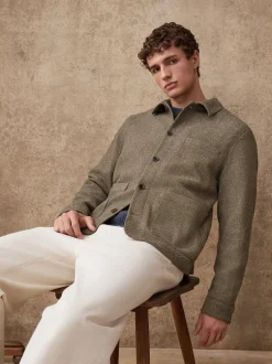 Brown Smart Textured Twill Chore Jacket With Wool