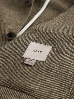 Brown Smart Textured Twill Chore Jacket With Wool