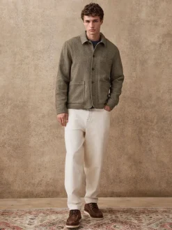 Brown Smart Textured Twill Chore Jacket With Wool