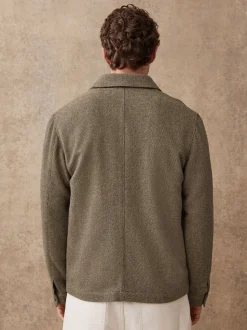 Brown Smart Textured Twill Chore Jacket With Wool