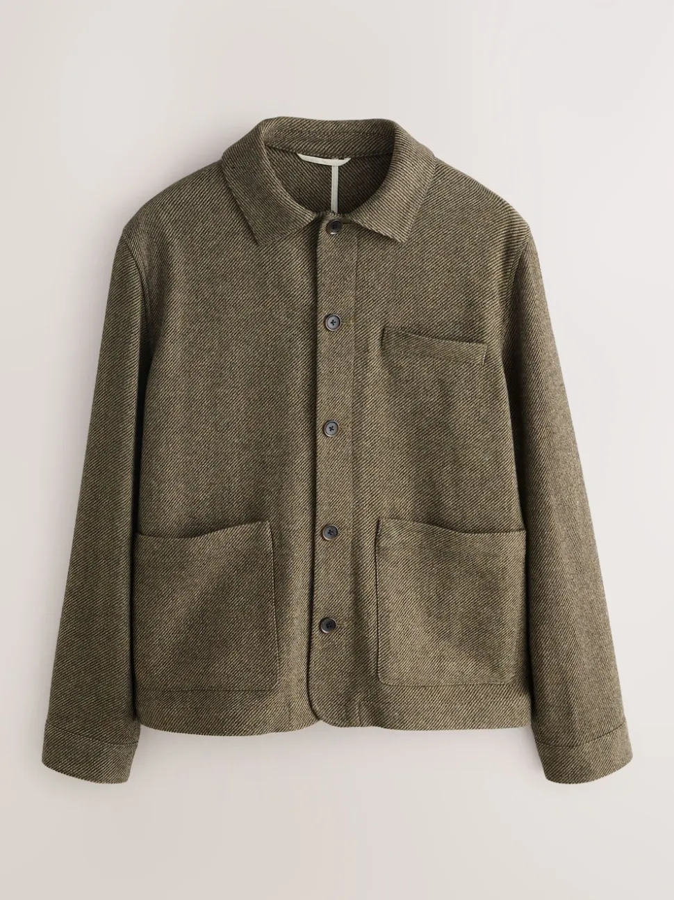 Brown Smart Textured Twill Chore Jacket With Wool