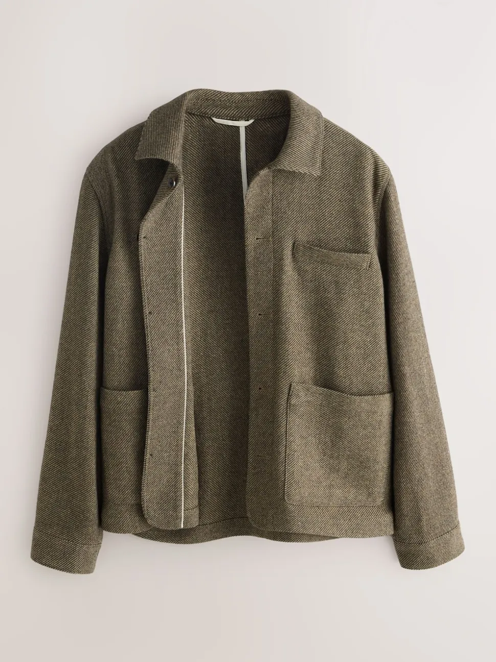 Brown Smart Textured Twill Chore Jacket With Wool