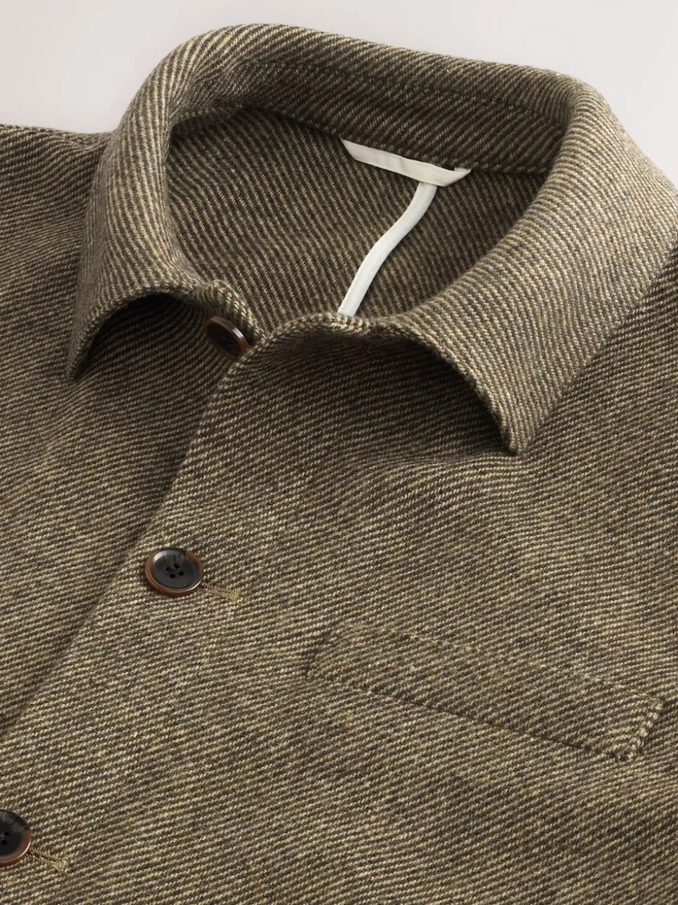 Brown Smart Textured Twill Chore Jacket With Wool