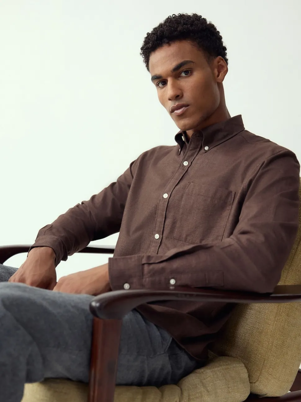 Brown Soft Touch Oxford Long Sleeve Shirt