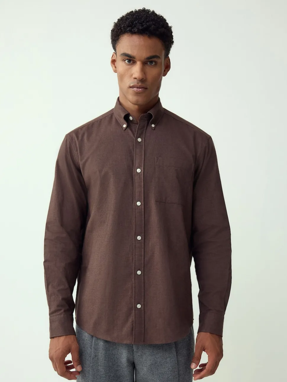 Brown Soft Touch Oxford Long Sleeve Shirt