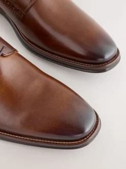Brown Standard Fit Leather Contrast Sole Derby Shoes