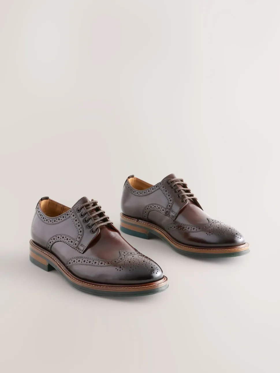 Brown Standard Fit Leather Contrast Sole Chunky Brogues Shoes