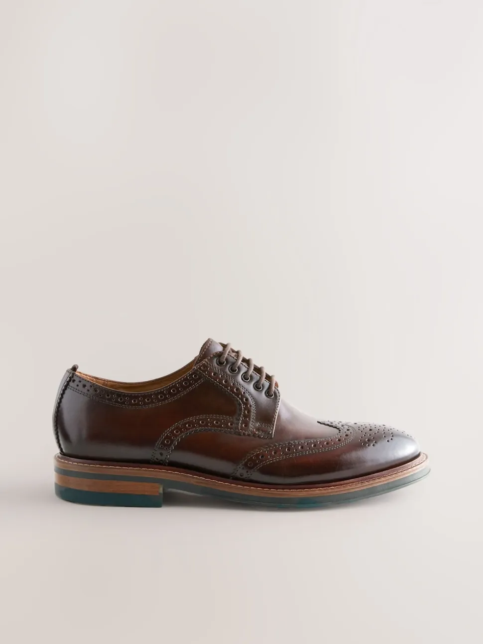 Brown Standard Fit Leather Contrast Sole Chunky Brogues Shoes
