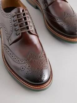 Brown Standard Fit Leather Contrast Sole Chunky Brogues Shoes