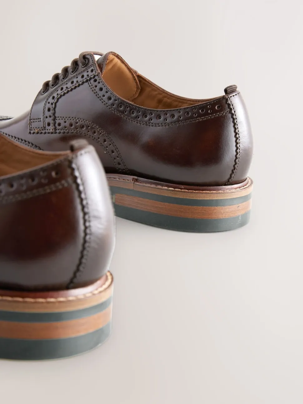 Brown Standard Fit Leather Contrast Sole Chunky Brogues Shoes