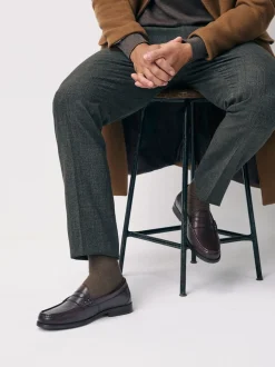 Brown Standard Fit Leather Penny Loafers