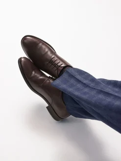 Brown Standard Fit Leather Plain Derby Shoes