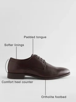 Brown Standard Fit Leather Plain Derby Shoes