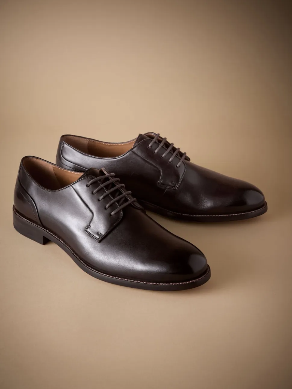 Brown Standard Fit Signature Leather Sole Derby Shoes