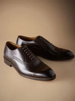 Brown Standard Fit Signature Leather Sole Oxford Toe Cap Shoes