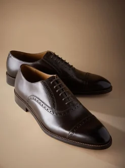 Brown Standard Fit Signature Leather Sole Oxford Toe Cap Shoes