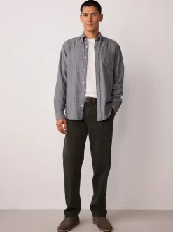 Brown Straight Fit Belted Trousers