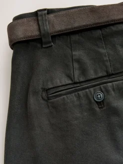 Brown Straight Fit Belted Trousers