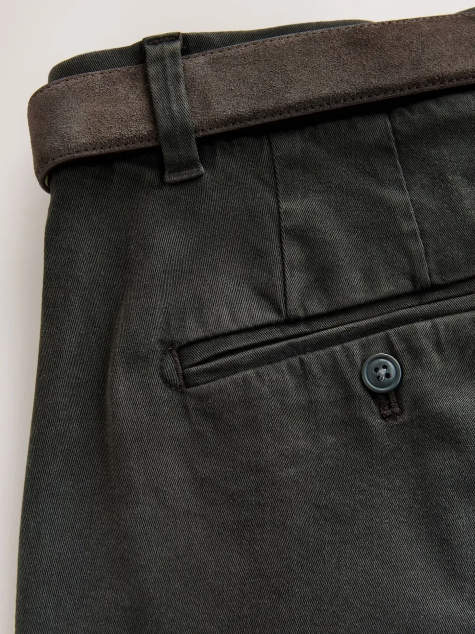 Brown Straight Fit Belted Trousers