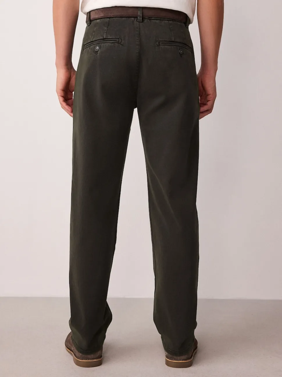 Brown Straight Fit Belted Trousers