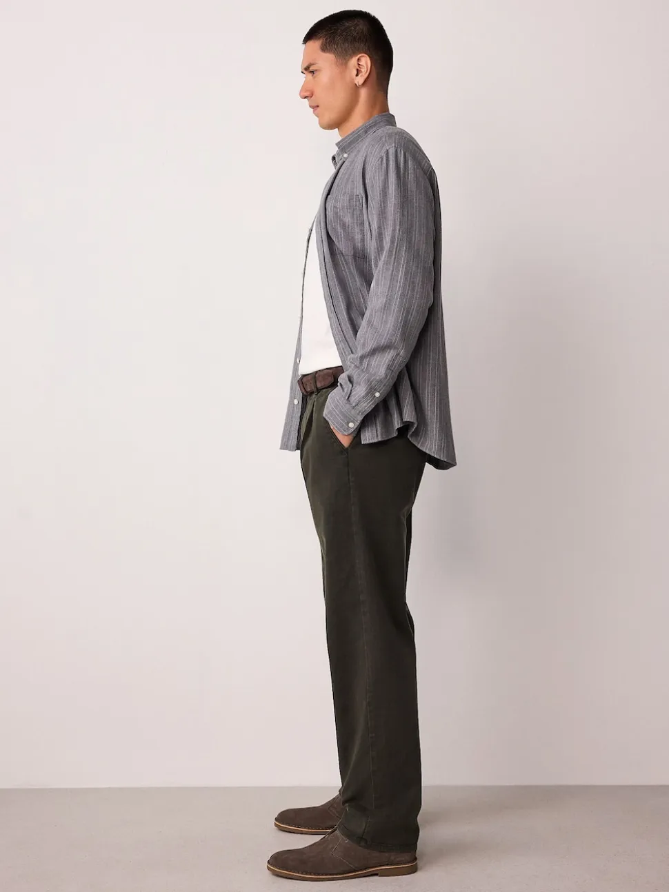 Brown Straight Fit Belted Trousers