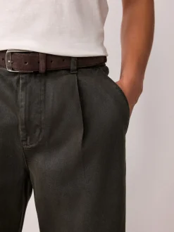 Brown Straight Fit Belted Trousers