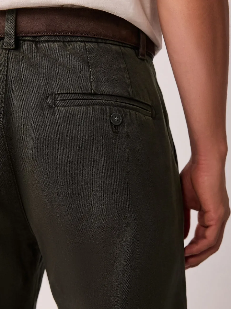 Brown Straight Fit Belted Trousers