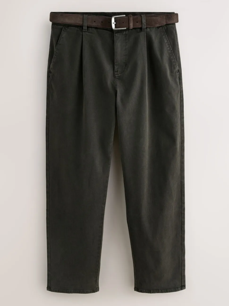 Brown Straight Fit Belted Trousers