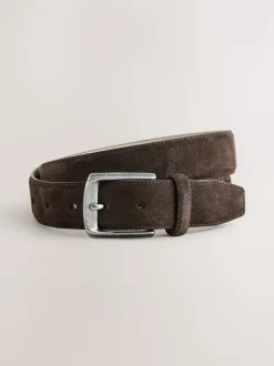 Brown Straight Fit Belted Trousers