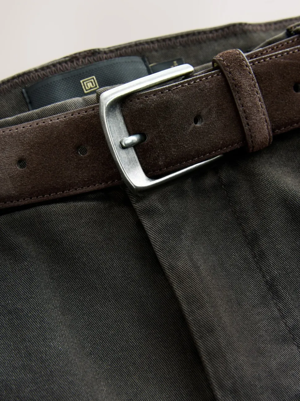 Brown Straight Fit Belted Trousers