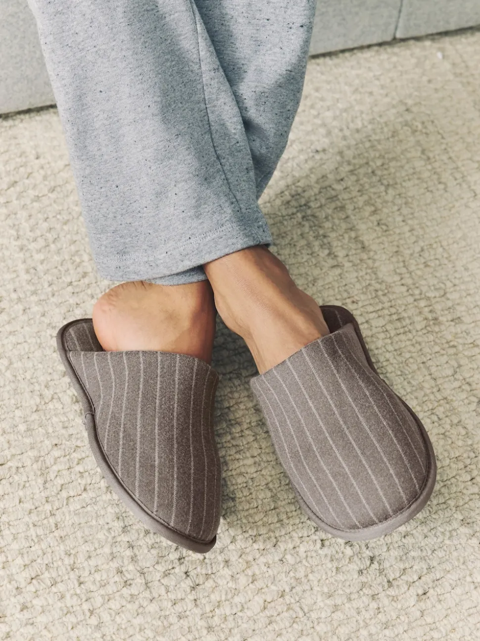 Brown Stripe Mule Slippers