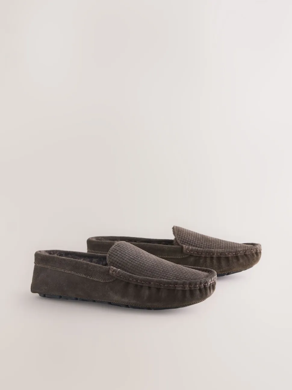 Brown Suede Faux Fur Lined Moccasin Slippers
