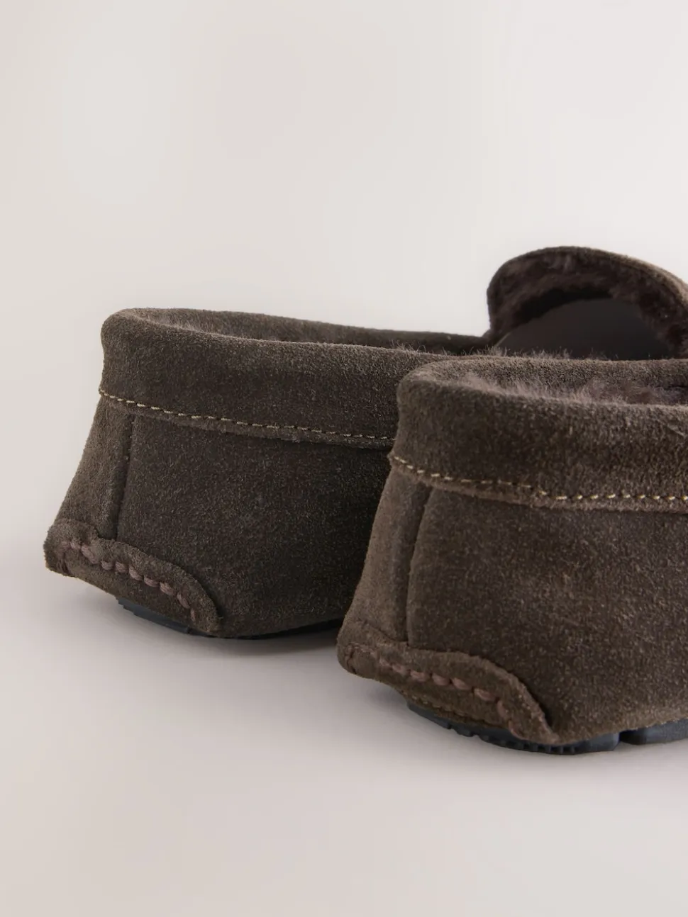 Brown Suede Faux Fur Lined Moccasin Slippers