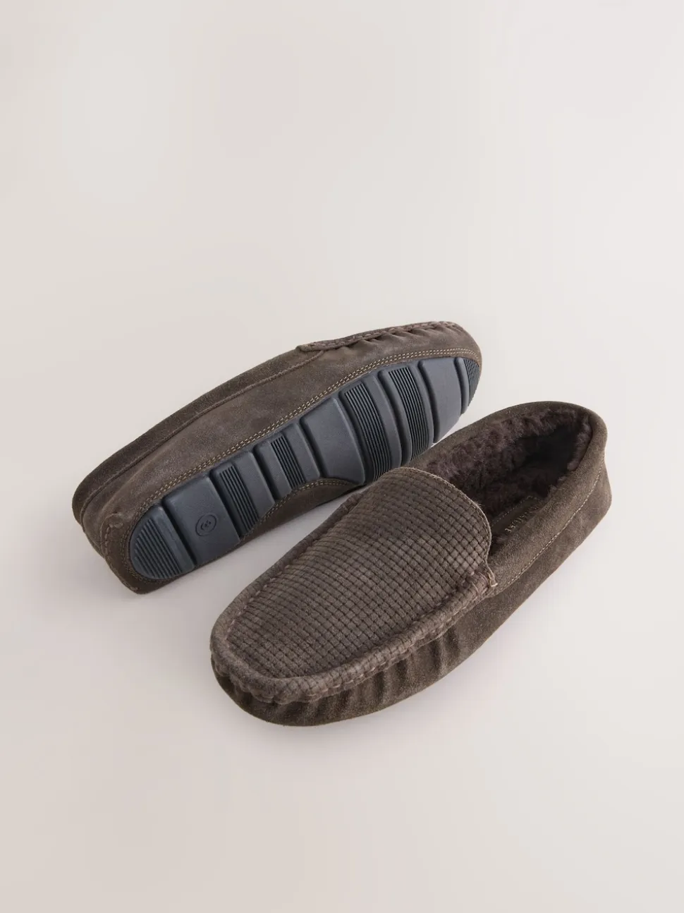 Brown Suede Faux Fur Lined Moccasin Slippers