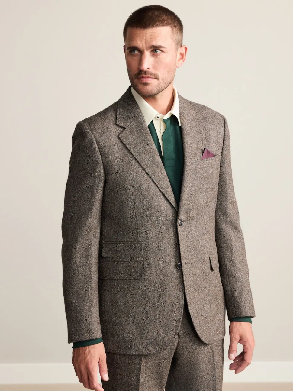 Brown Tailored Fit Signature Abraham Moon 100% British Wool Donegal Suit Jacket