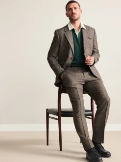 Brown Tailored Fit Signature Abraham Moon 100% British Wool Donegal Suit Jacket