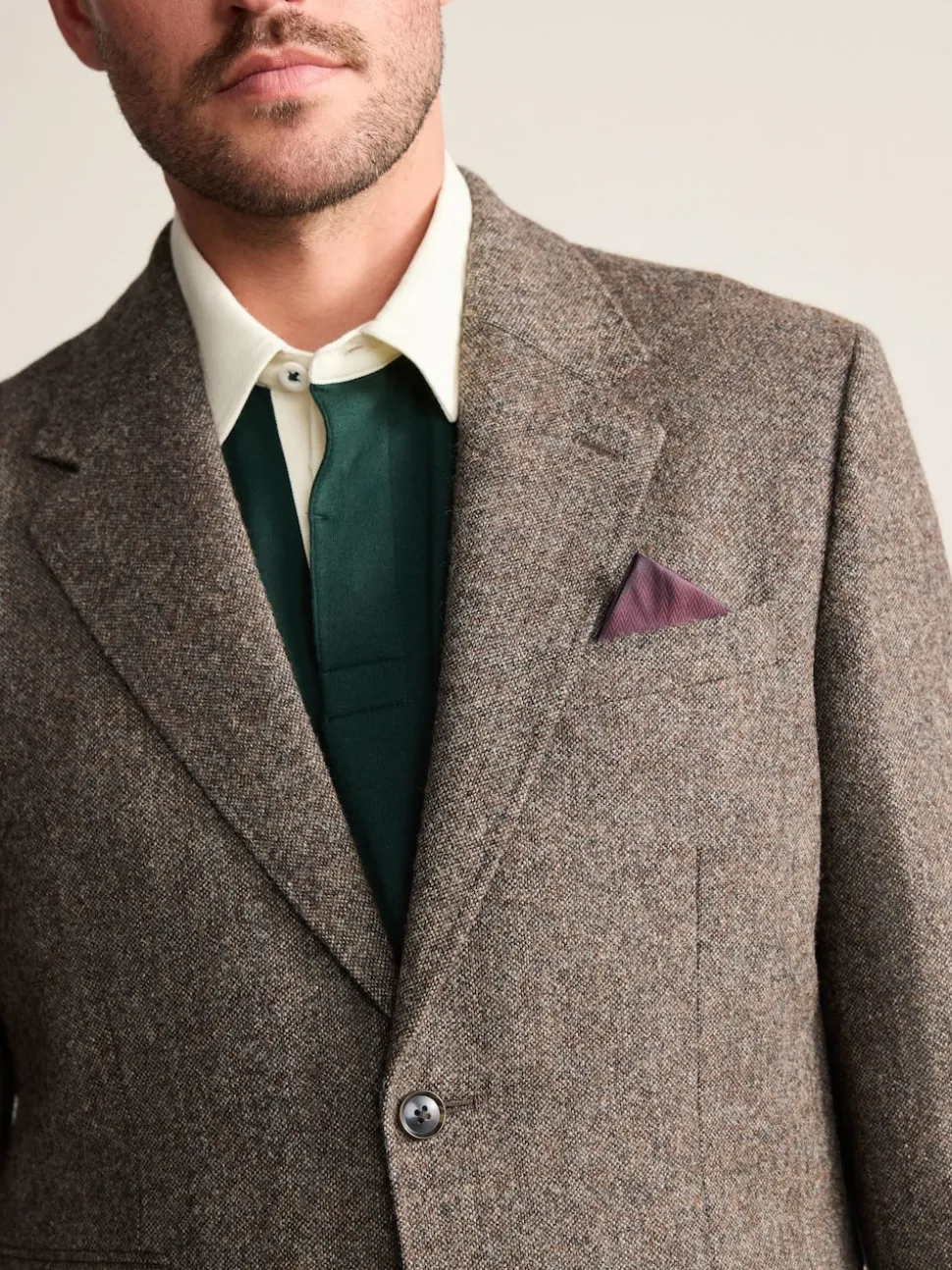 Brown Tailored Fit Signature Abraham Moon 100% British Wool Donegal Suit Jacket