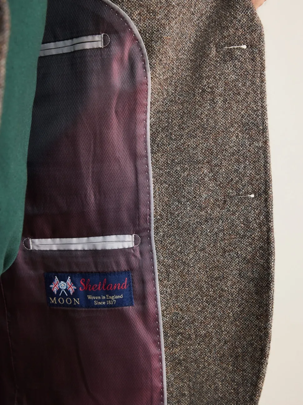 Brown Tailored Fit Signature Abraham Moon 100% British Wool Donegal Suit Jacket