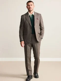 Brown Tailored Fit Signature Abraham Moon 100% British Wool Donegal Suit Trousers
