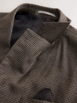 Brown Tailored Fit Wool Blend Puppy Tooth Texture Suit Jacket