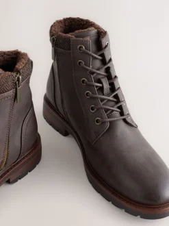 Brown Tall Borg Lined Zip-Up Boots