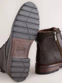 Brown Tall Borg Lined Zip-Up Boots