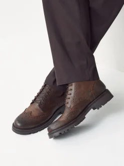 Brown Tall Chunky Lace-Up Brogue Boots