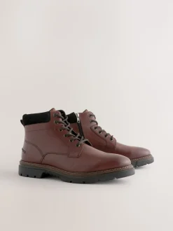 Brown Tall Leather Zip-Up Boots